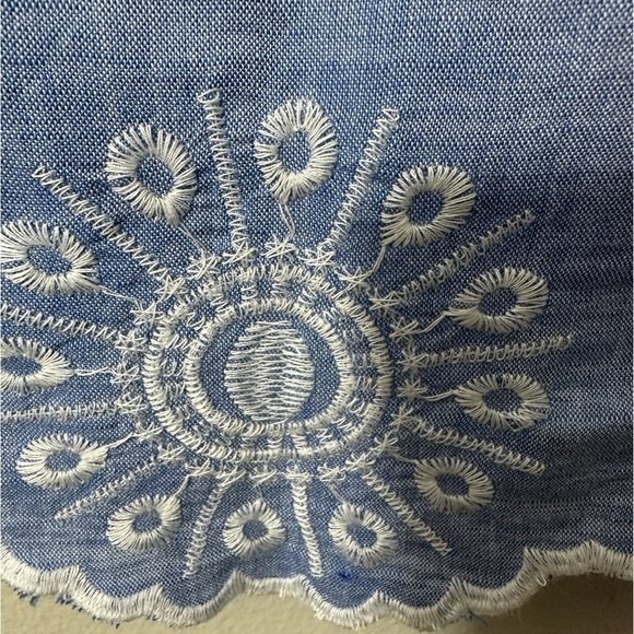 Talbots Chambray Linen Embroidered Blouse - Picture 4 of 8